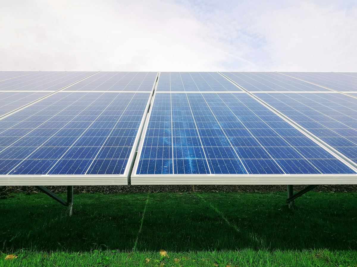 Solar panels glowing in bright sunlight